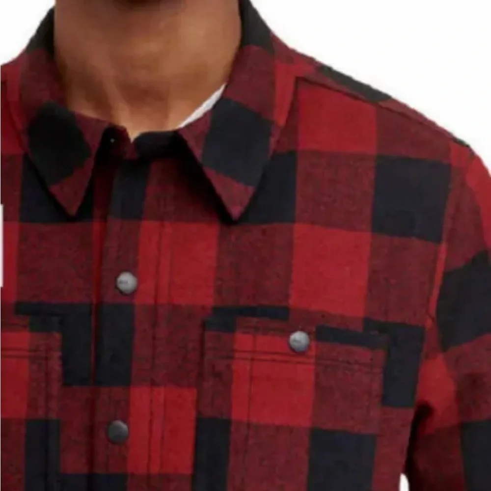 G.H. BASS WOOL BLEND SHERPA LINED SNAP ZIPPER BUFFALO RED BLACK CHECK JACKET M